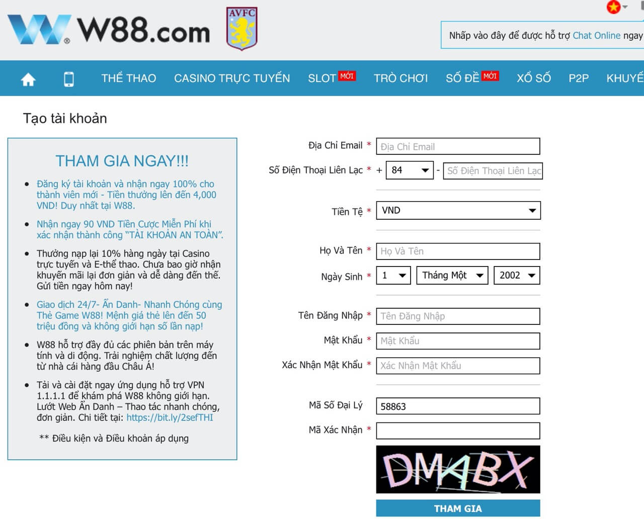 Hướng dẫn mở tài khoản cá cược bóng đá qua mạng tại W88